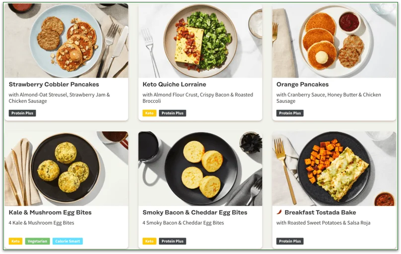 a screenshot of factor's weekly menu offerings