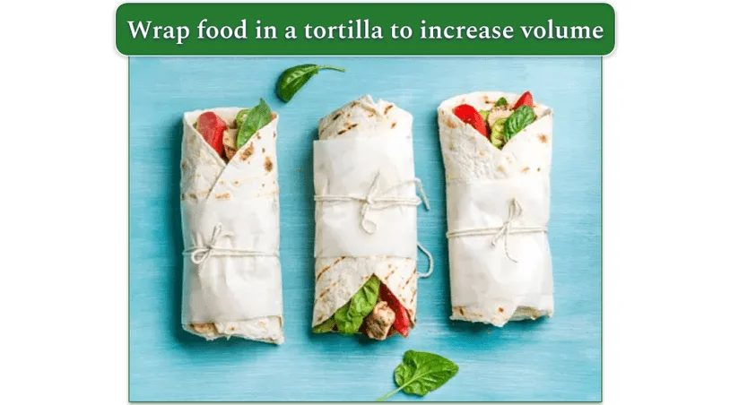 chicken, tomato and basil in a tortilla wrap