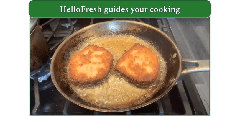 Breaded pork cutlets from HelloFresh frying in a pan