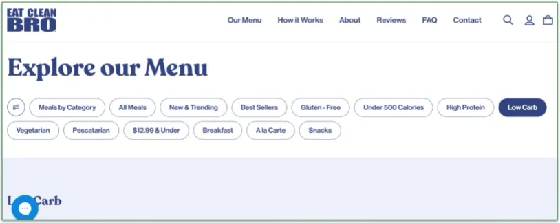 Eat Clean Bro's menu filters