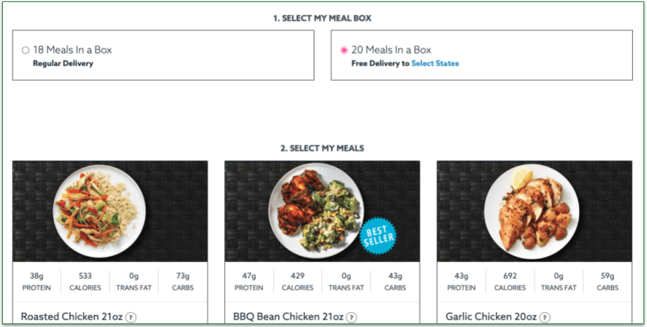 a screenshot of mealpro's meal box sizes
