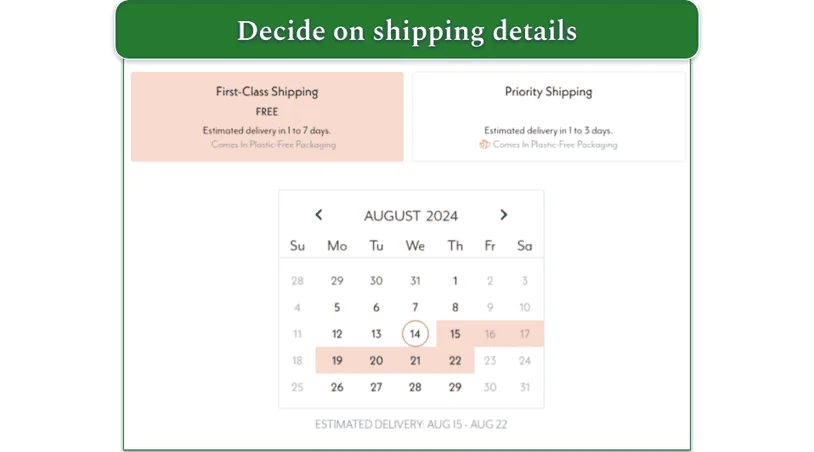 Screenshot of Driftway Coffe shipping options