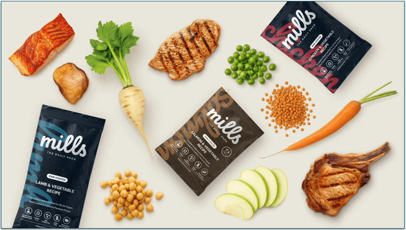 3 Mills Daily Packs surrounded by fresh ingredients