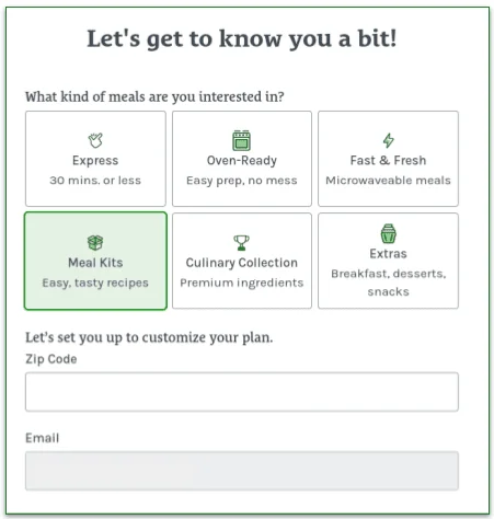 Screenshot of Home Chef's Intro sign-up screen