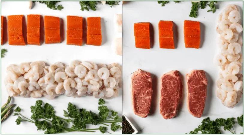 The contents of Good Ranchers' Wild-Caught Seafood and Surf and Turf boxes