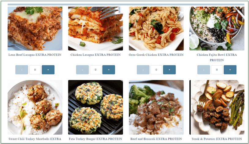  Screenshot of Muscle Meals 2 Go meals on the menu
