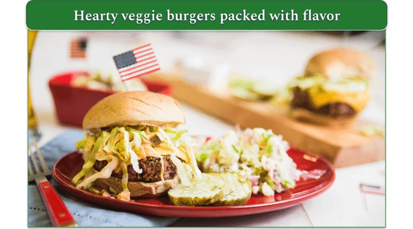 Purple Carrot's Better Bean Burger with Special Sauce & Classic Potato Salad dish