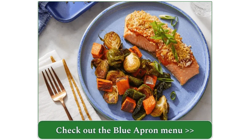 a screenshot of the Sheet Pan Curry Salmon from Blue Apron