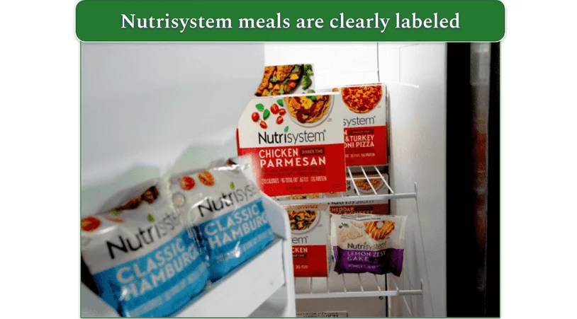 Image of color coded Nutrisystem meals in a fridge