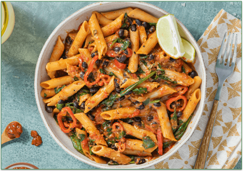 Purple Carrot's One-Pot Black Bean Enchilada Pasta with Sweet Peppers & Lime