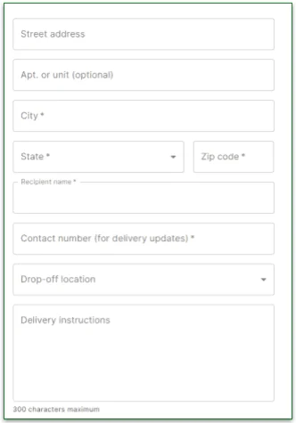 Veestro's delivery information menu