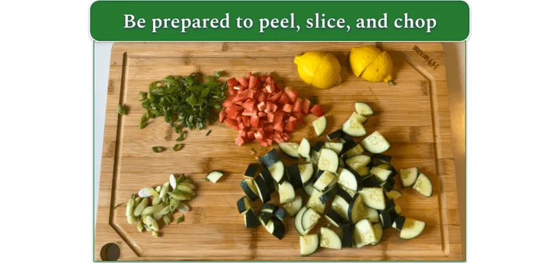 Image of chopped up veggies on a wooden chopping board