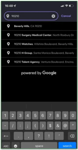 screenshot of entering your zip code on the Grubhub app