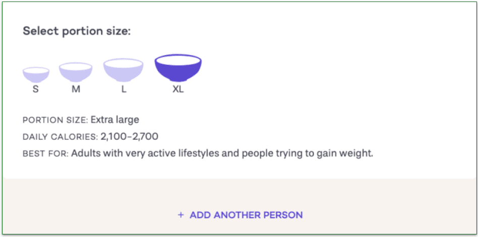 a screenshot of PlateJoy's customizable choices.