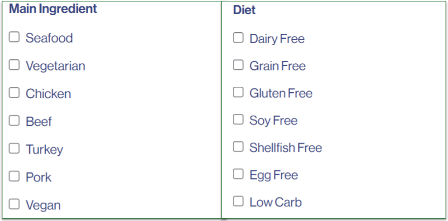 Eat Clean Bro’s drop-down side filters are very detailed
