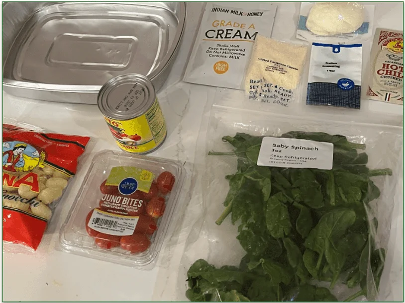 Photo of ingredients and accessories that come with a Blue Apron Ready to Cook recipe