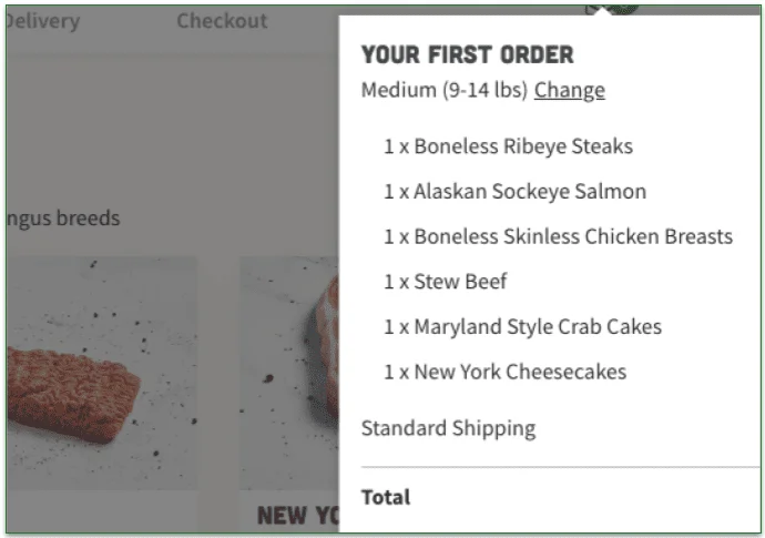 Screenshot of Good Chop's shopping cart