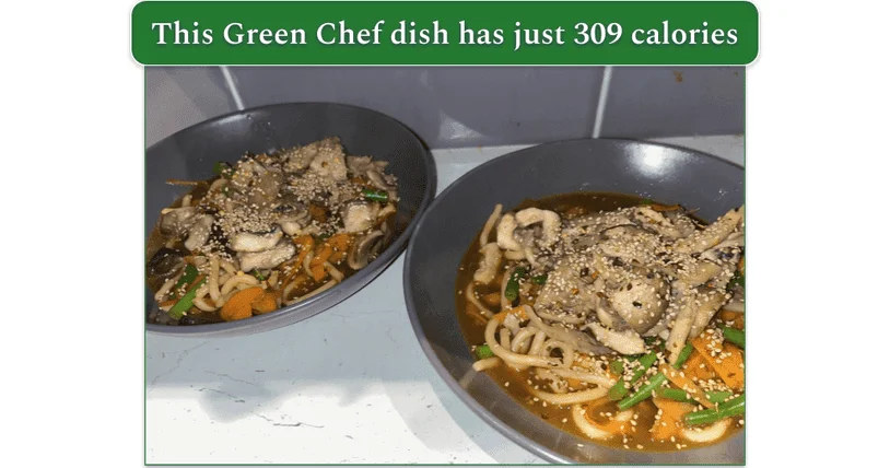 Green Chef’s Miso Mushroom and Udon Noodle Soup in 2 bowls