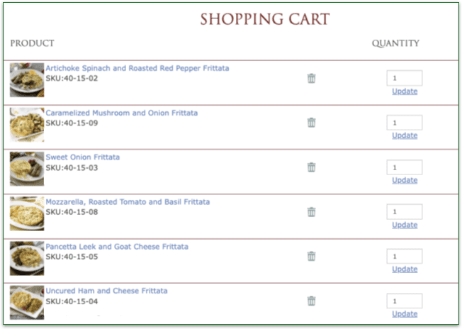 Screenshot of Silver Cuisine's shopping cart