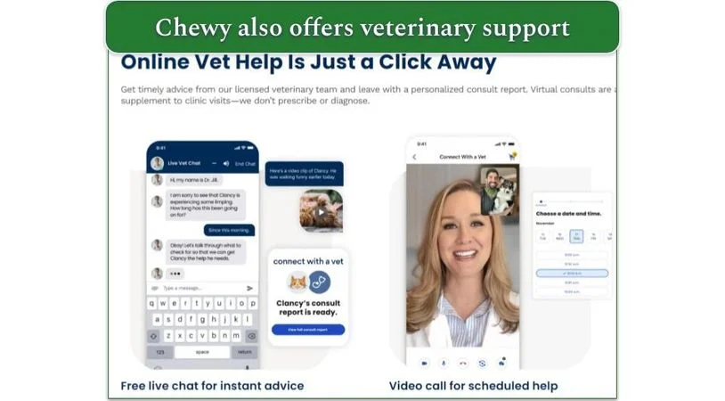Screenshot of Chewy's Connect with a Vet screen