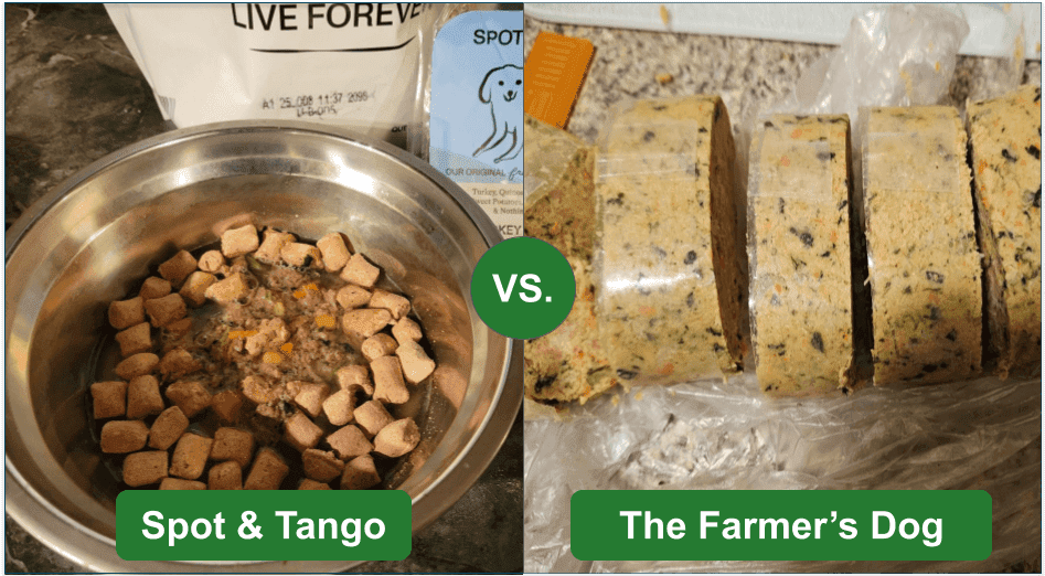 A comparison of Spot & Tango and The Farmer's Dog meals.