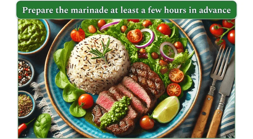 A serving of fried flank steaks, boiled brown rice, and salad.