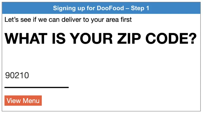 doofood, delivery area code