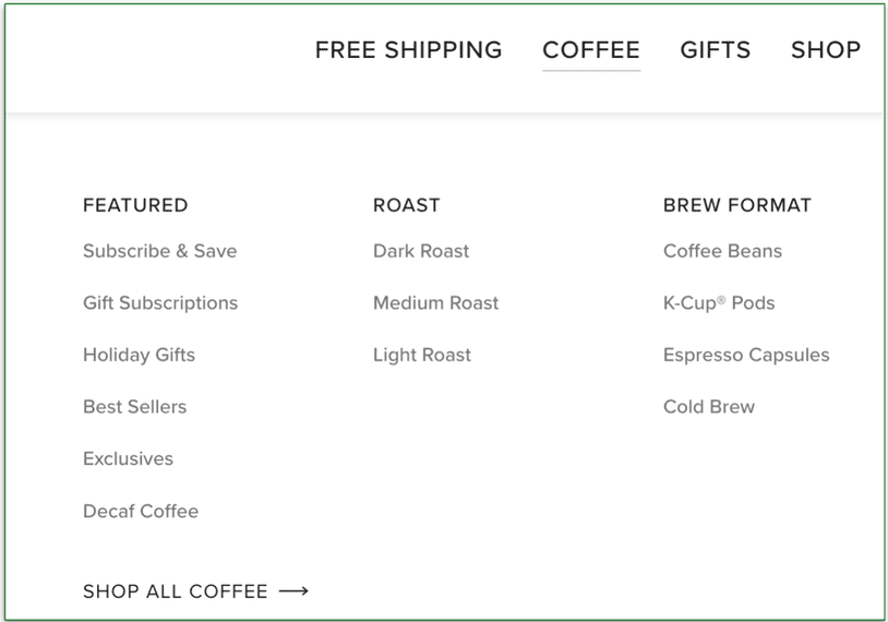 Peet's front page with a close up of the information at the top where you can sign up by clicking Subscribe & Save