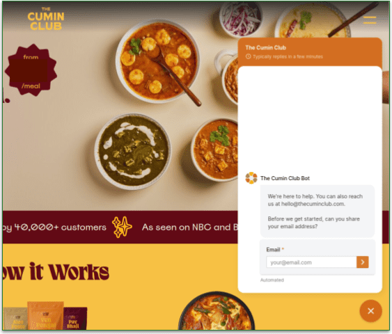 Screenshot with The Cumin Club chatbot