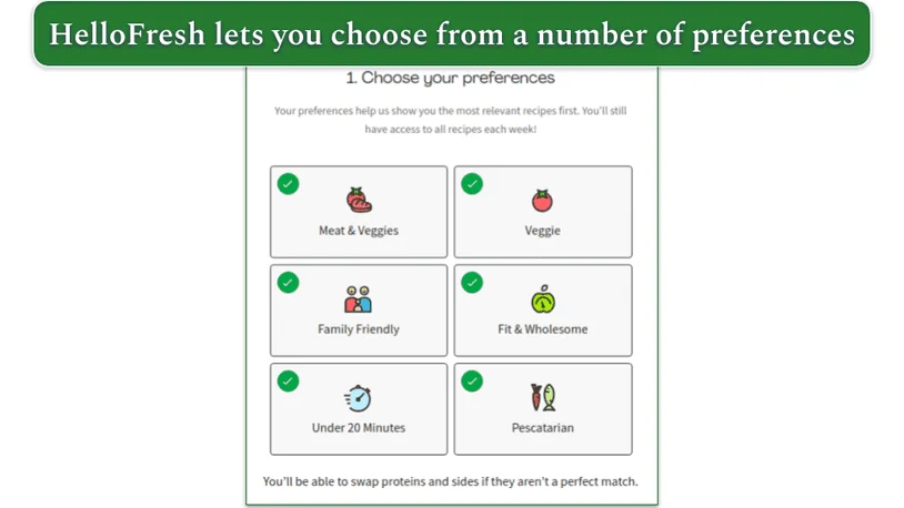 HelloFresh's preference selection screen