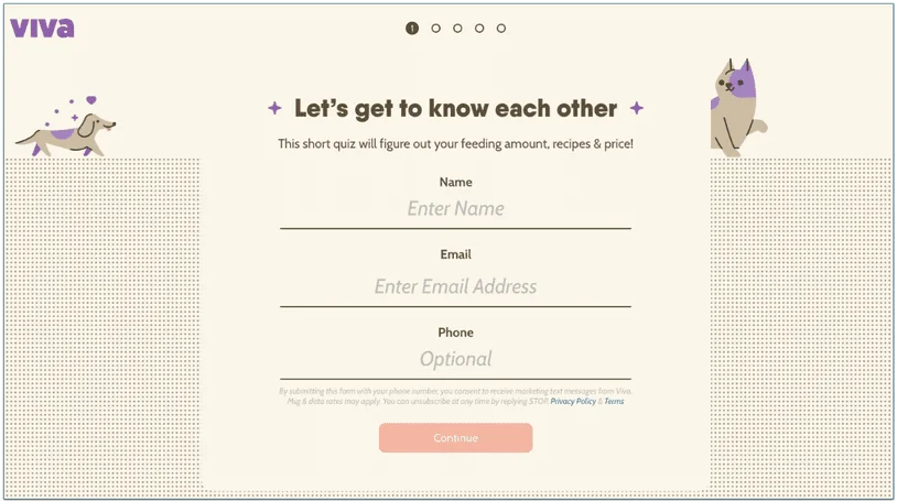 a screenshot of the first step of the personalization questionnaire