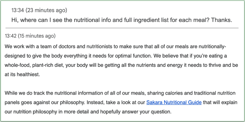 a screenshot of an email support interaction with sakara