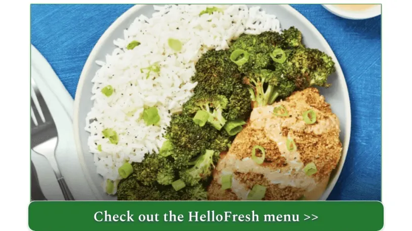 Stock photo of Chili Chili Bang Bang Chicken with Scallion Rice & Roasted Broccoli by HelloFresh