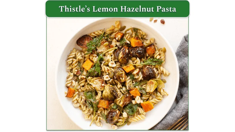 Thistle's  Lemon Hazelnut Pasta on a plate