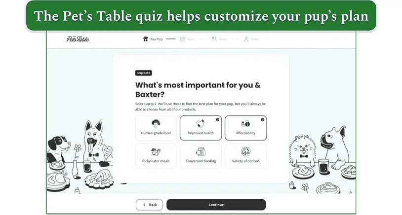 Screenshot of The Pets Table quiz step 3