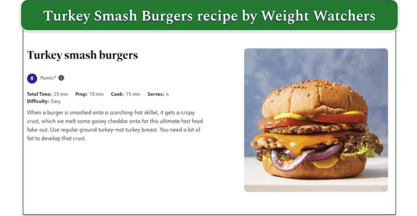 WW's recipe page for Turkey Smash Burgers