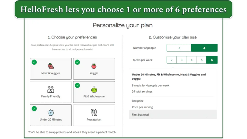 A screenshot of HelloFresh's meal plans
