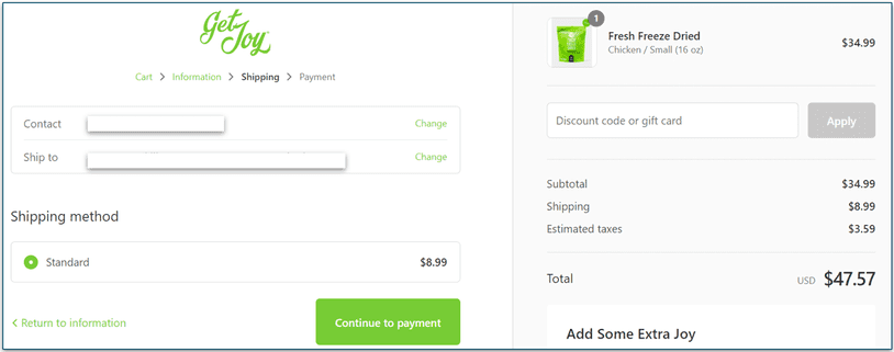 The Get Joy price and fee breakdown