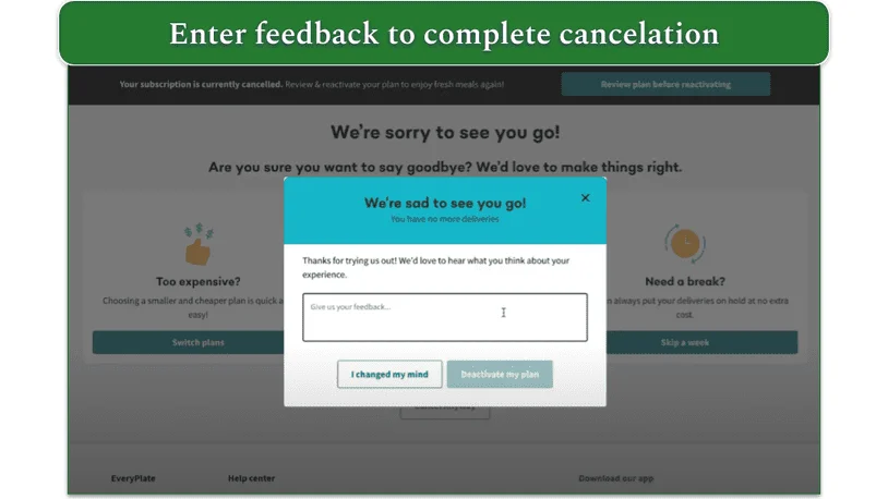 Popup for feedback on cancelation