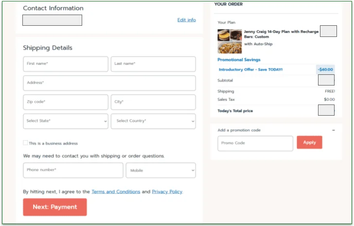 Shipping details page
