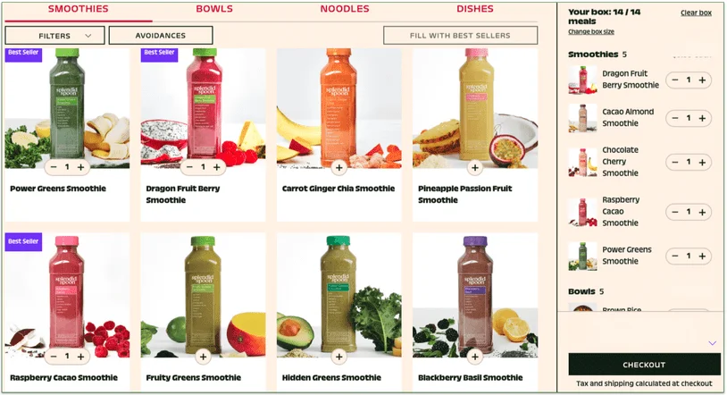 a screenshot of splendid spoon's meal selection page