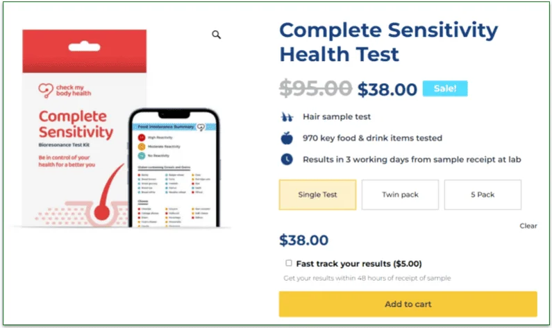 Complete Sensitivity Health Test on sale for $38.00