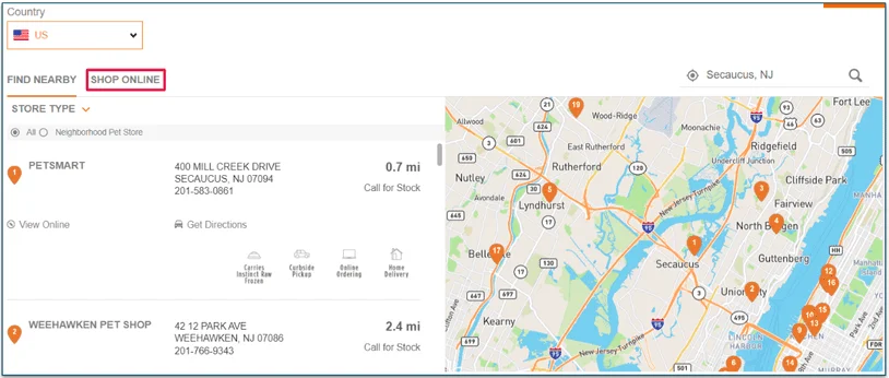 Instinct's Where to Buy page
