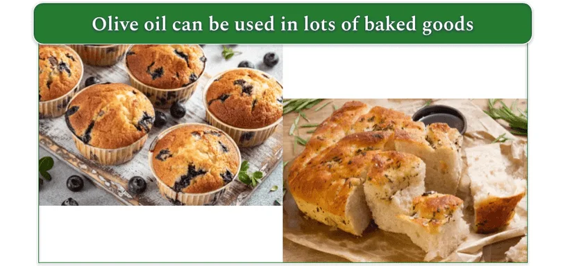 Muffins (left) and focaccia (right) made with olive oil