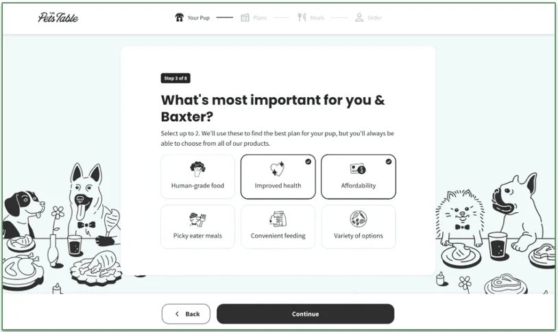 Screenshot of The Pets Table quiz step 3