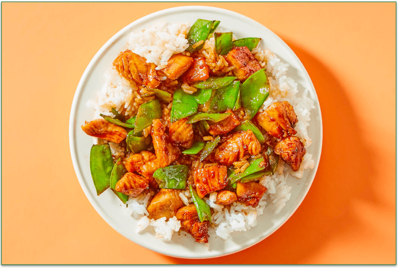  A plate of chicken and snow peas