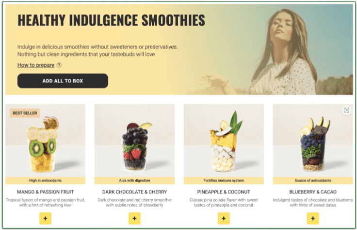 The Healthy Indulgence section of Revive Superfoods' menu