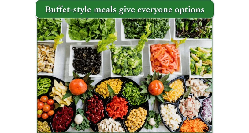 Image of a buffet-style spread with various  healthy ingredients