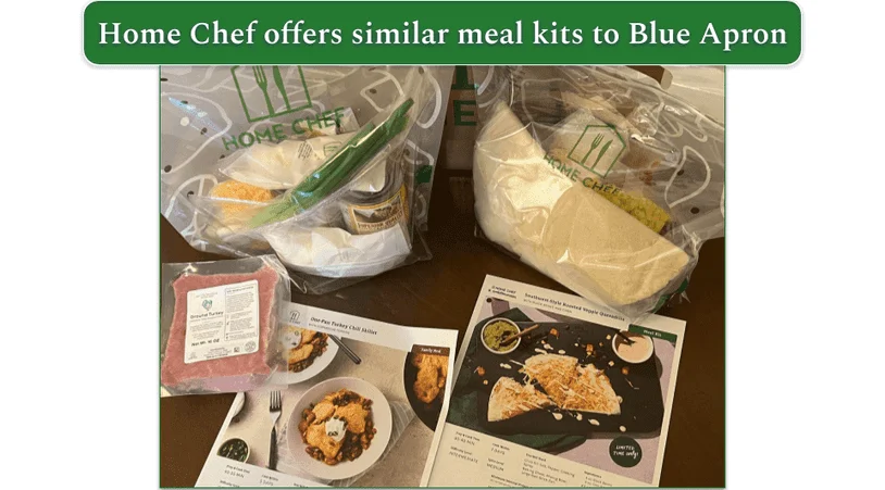 2 Home Chef meal kits and recipe cards