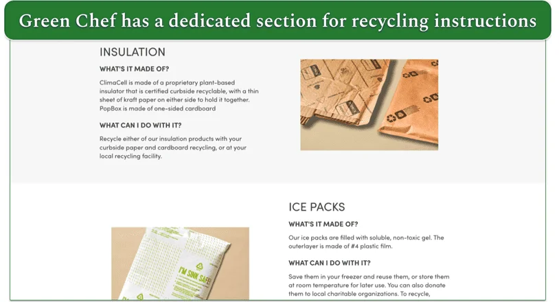 Green Chef's recycling instructions